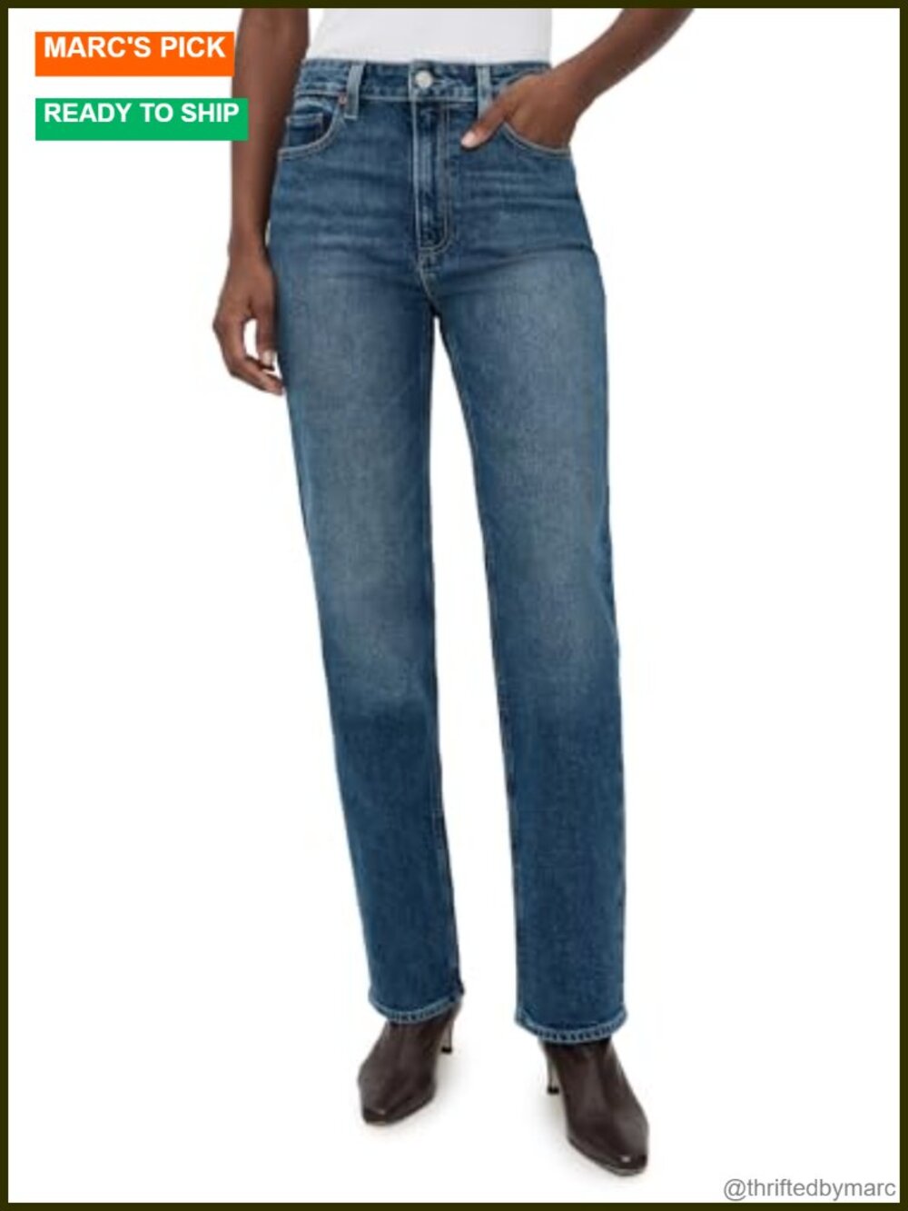 High Rise Straight Leg Jeans Distressed Denim Button Zip Fly